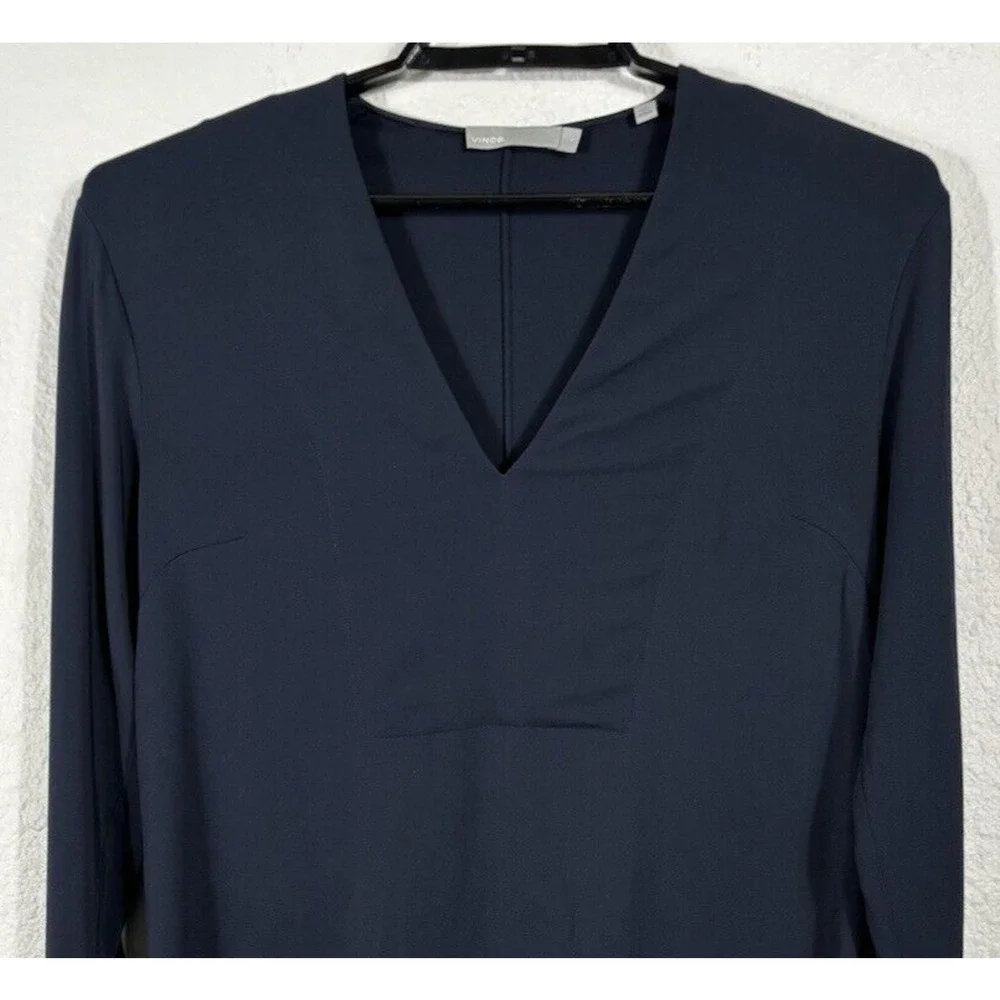 Vince Simple Tunic Costal Navy Blue Women’s Small‎ Dress V-Neck Long Sleeve